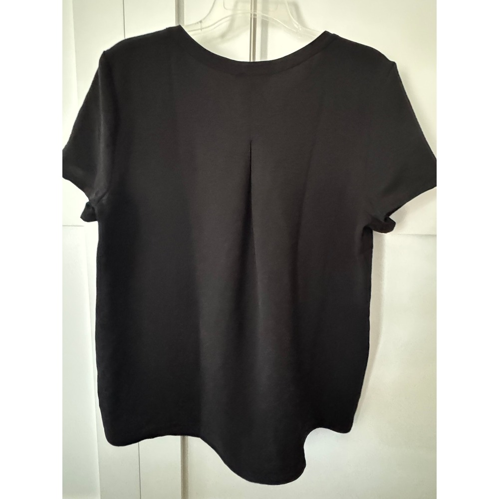 Hilary Radley Womens Black Short Sleeve Split Neck Henley Blouse Top Small NWT - Picture 10 of 12